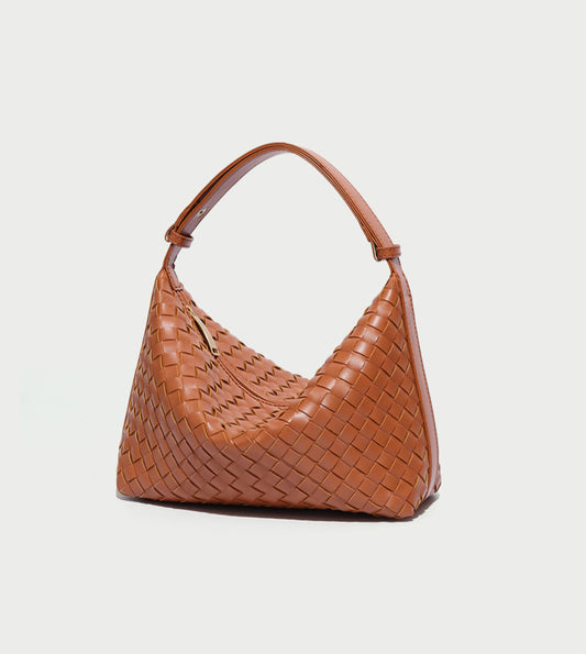 Convertible Woven Hobo Bag-Brown