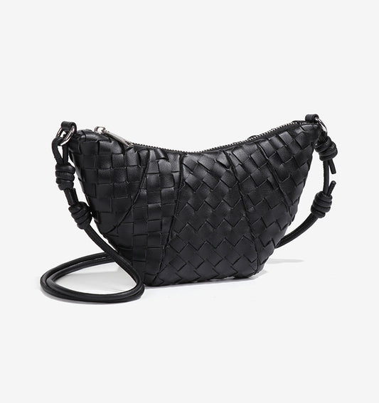 Mini Woven Croissant Crossbody Bag-Burgundy