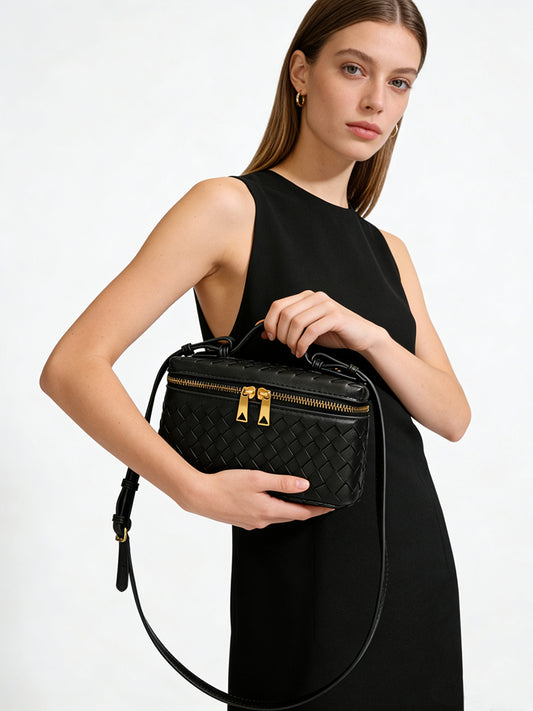 Woven Box Crossbody Bag-Burgundy