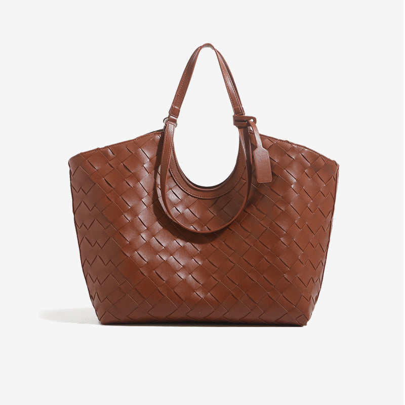 2-in-1 Oversized Woven Leather Tote Bag-Black