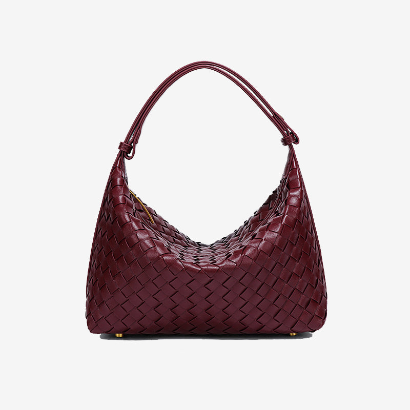 Convertible Woven Hobo Bag-Burgundy