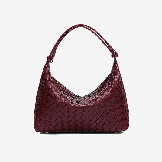 Convertible Woven Hobo Bag-Burgundy
