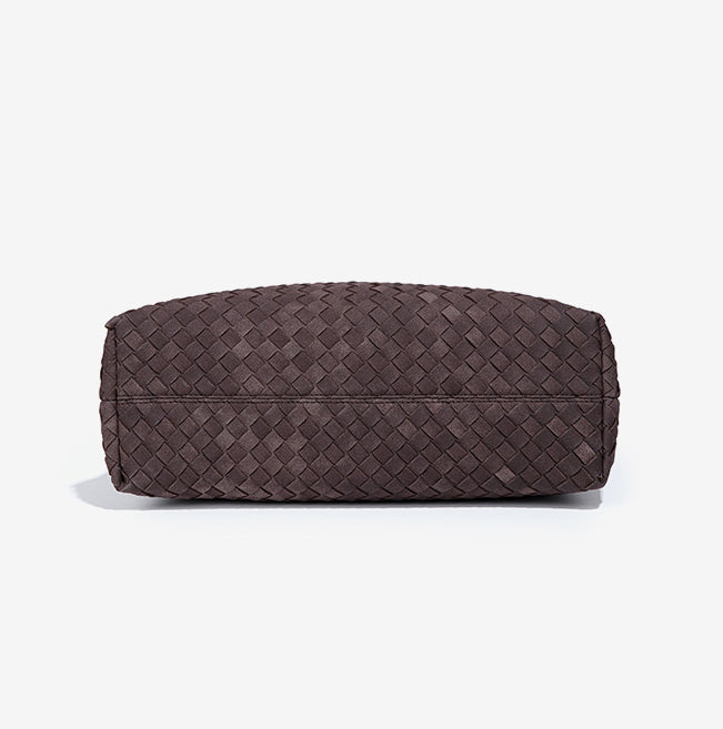 Large Woven Suede Hobo Shoulder Bag-Black