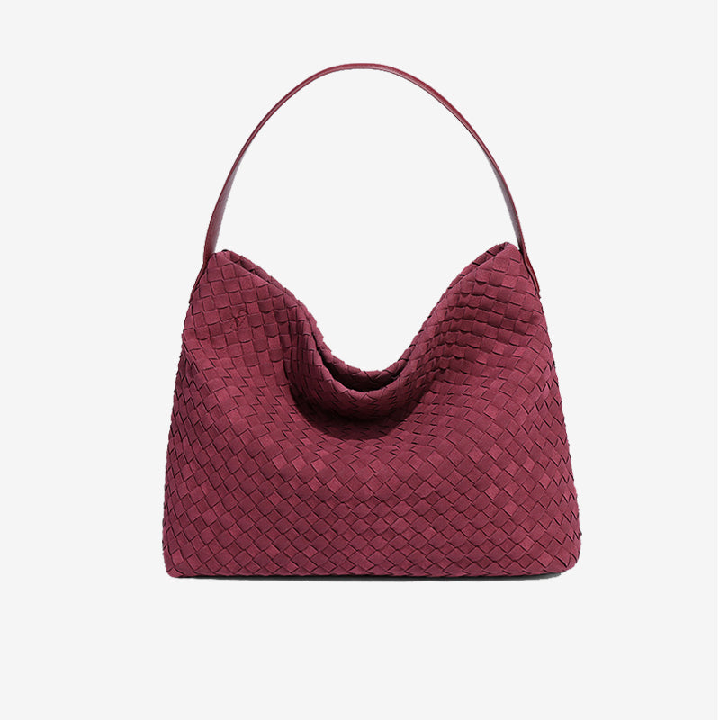 Large Woven Suede Hobo Shoulder Bag-Black