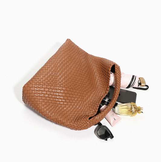 Luxury Soft Woven Underarm Handbag-Gray