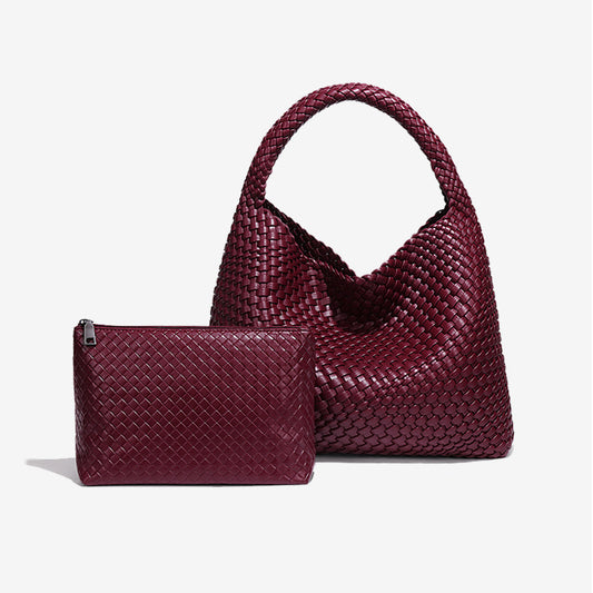 Luxury Soft Woven Underarm Handbag-Burgundy