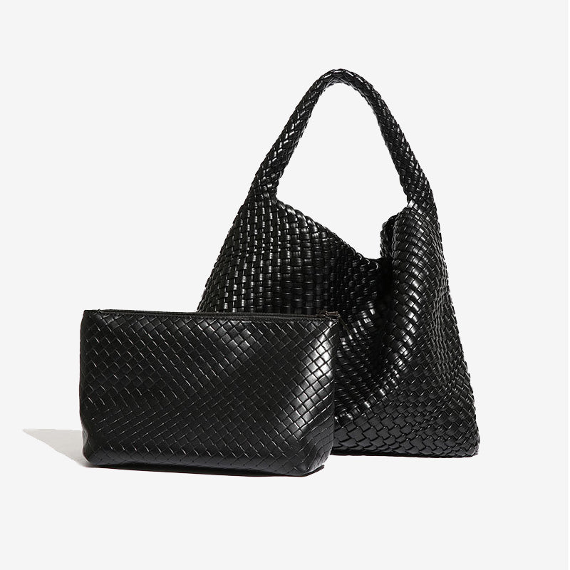 Luxury Soft Woven Underarm Handbag-Black