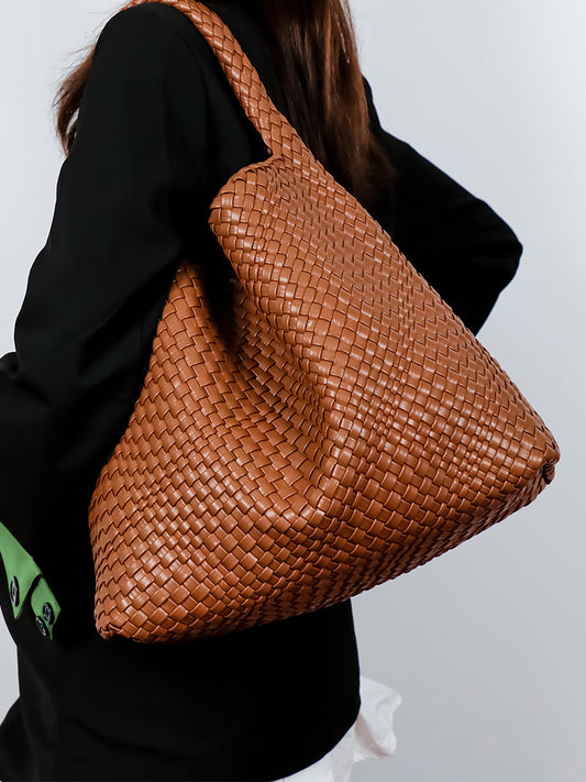 Luxury Soft Woven Underarm Handbag-Camel