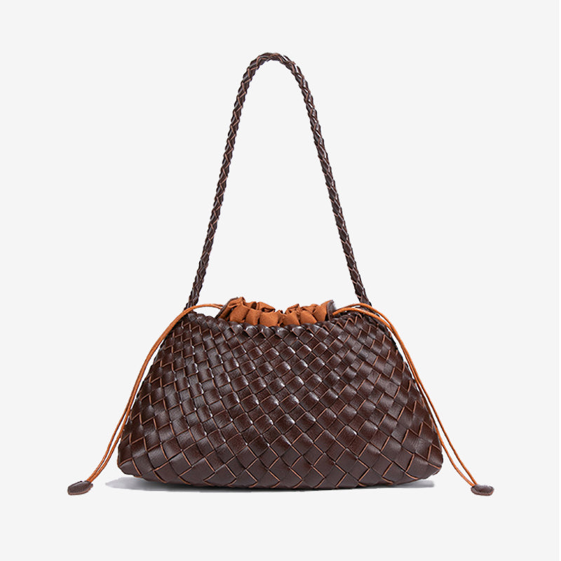 Luxury Woven Drawstring Underarm Bag-Chocolate