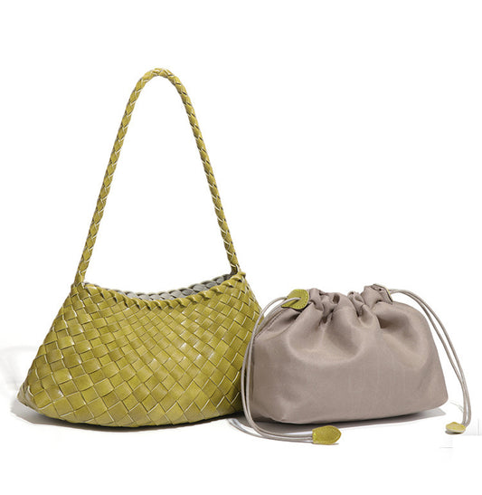 Luxury Woven Drawstring Underarm Bag-Lemon Yellow