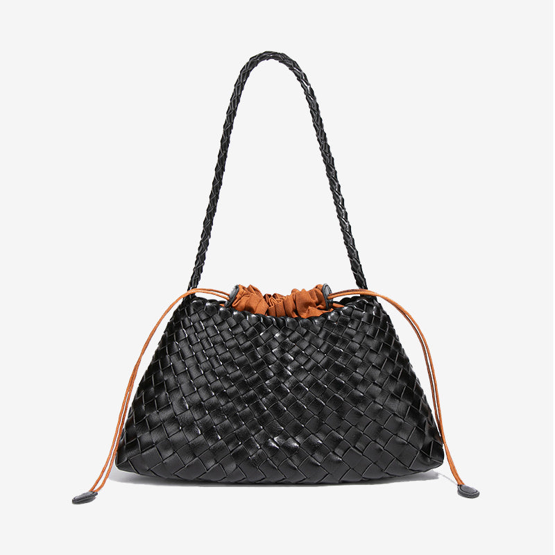 Luxury Woven Drawstring Underarm Bag-Lemon Yellow