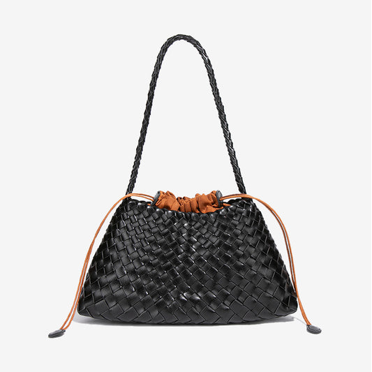 Luxury Woven Drawstring Underarm Bag-Black