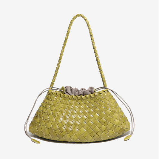 Luxury Woven Drawstring Underarm Bag-Lemon Yellow