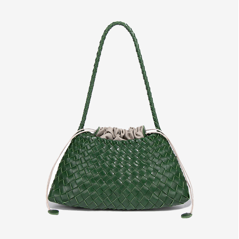 Luxury Woven Drawstring Underarm Bag-Lemon Yellow