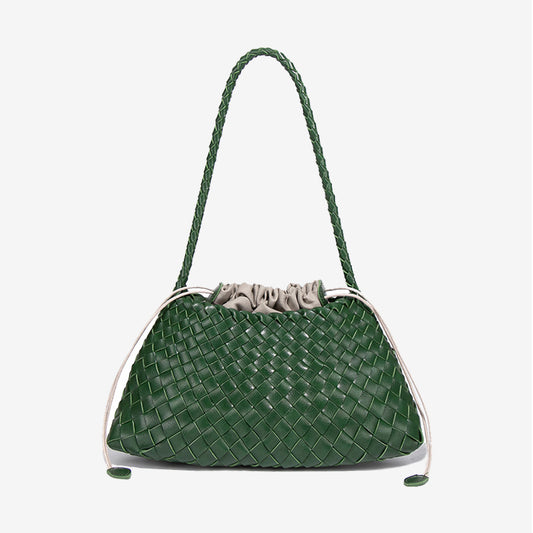Luxury Woven Drawstring Underarm Bag-Leaf Green