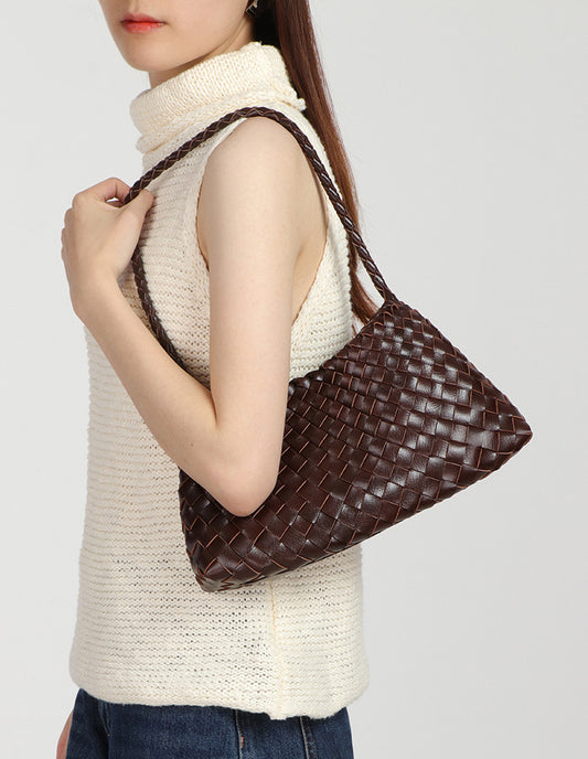 Luxury Woven Drawstring Underarm Bag-Chocolate