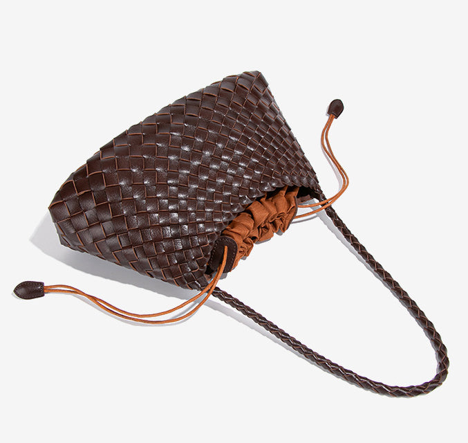 Luxury Woven Drawstring Underarm Bag-Lemon Yellow