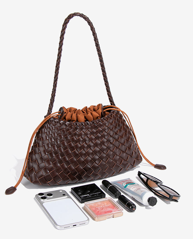 Luxury Woven Drawstring Underarm Bag-Lemon Yellow