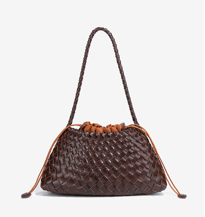 Luxury Woven Drawstring Underarm Bag-Lemon Yellow
