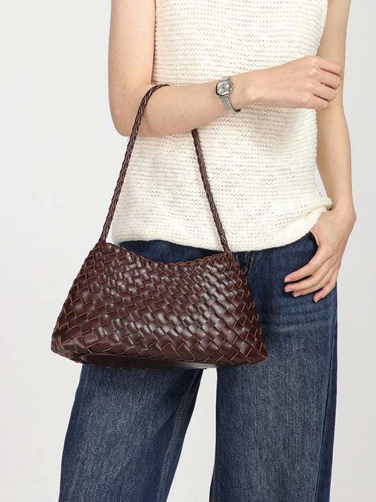 Luxury Woven Drawstring Underarm Bag-Leaf Green
