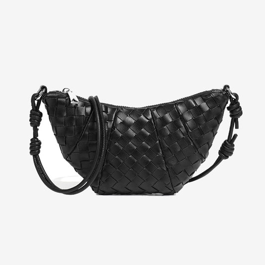 Mini Woven Croissant Crossbody Bag-Black