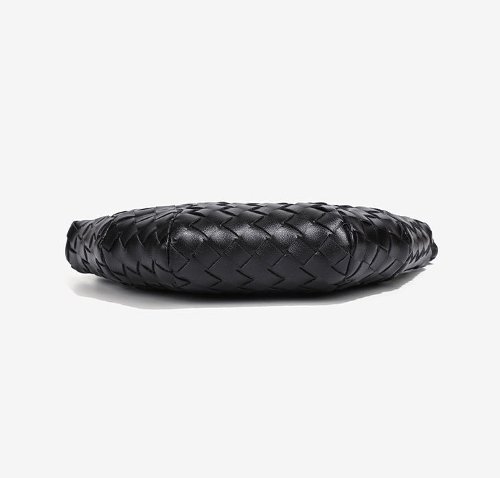 Mini Woven Croissant Crossbody Bag-Black