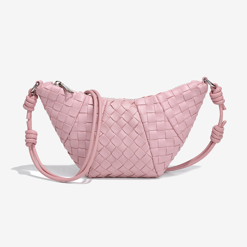 Mini Woven Croissant Crossbody Bag-Black