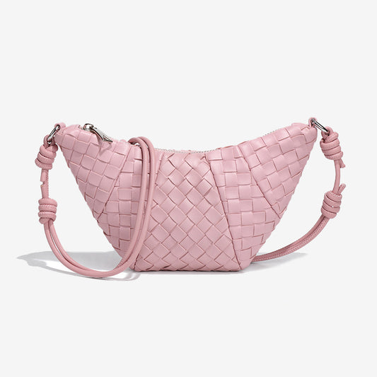 Mini Woven Croissant Crossbody Bag-Pink