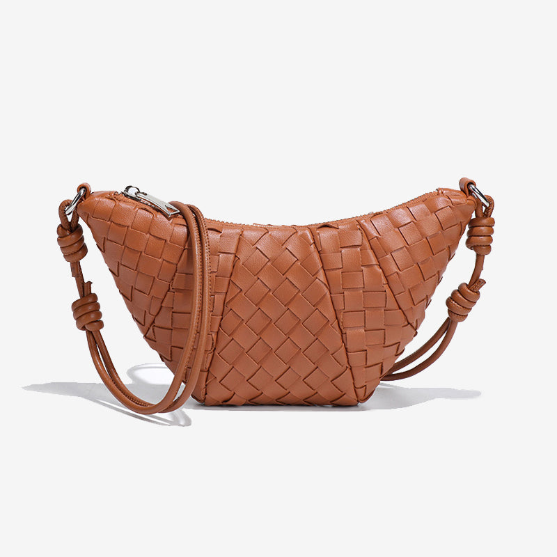 Mini Woven Croissant Crossbody Bag-Black