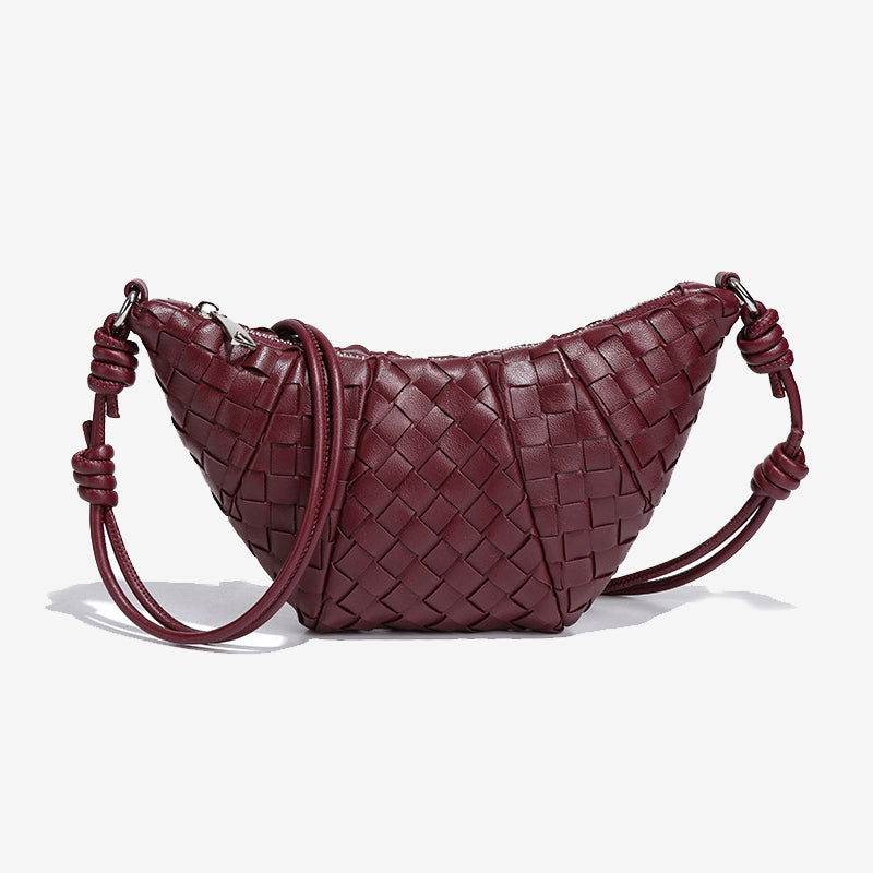 Mini Woven Croissant Crossbody Bag-Black