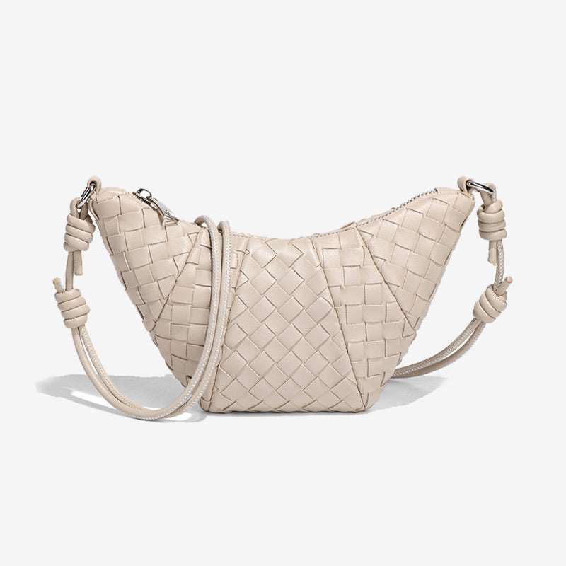 Mini Woven Croissant Crossbody Bag-Black