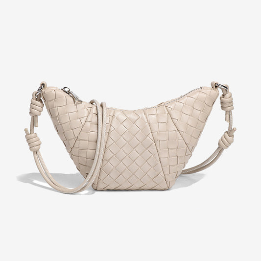 Mini Woven Croissant Crossbody Bag-Beige