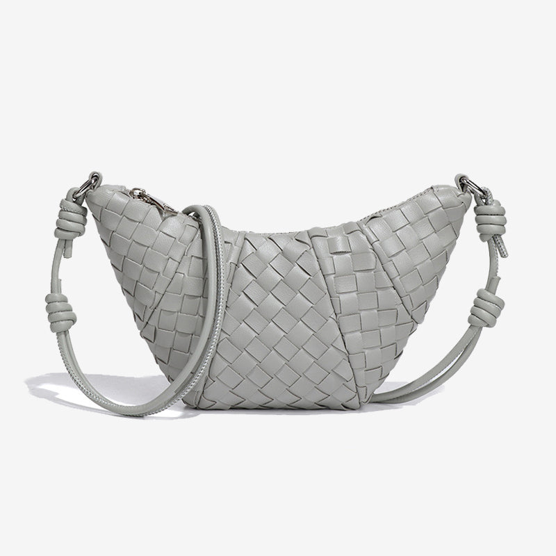 Mini Woven Croissant Crossbody Bag-Black