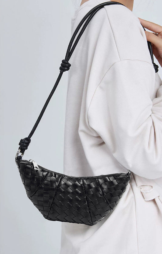 Mini Woven Croissant Crossbody Bag-Black