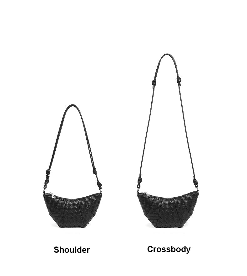Mini Woven Croissant Crossbody Bag-Black