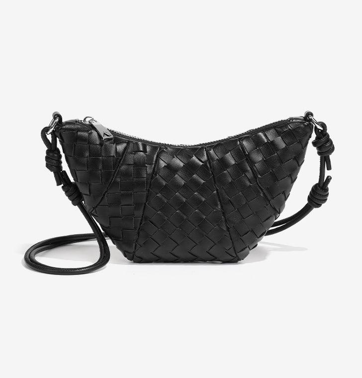 Mini Woven Croissant Crossbody Bag-Black