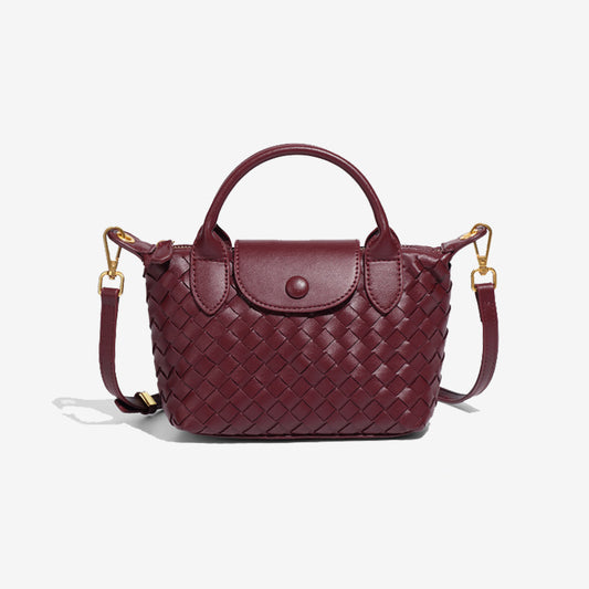 Mini Woven Tote Bag-Burgundy