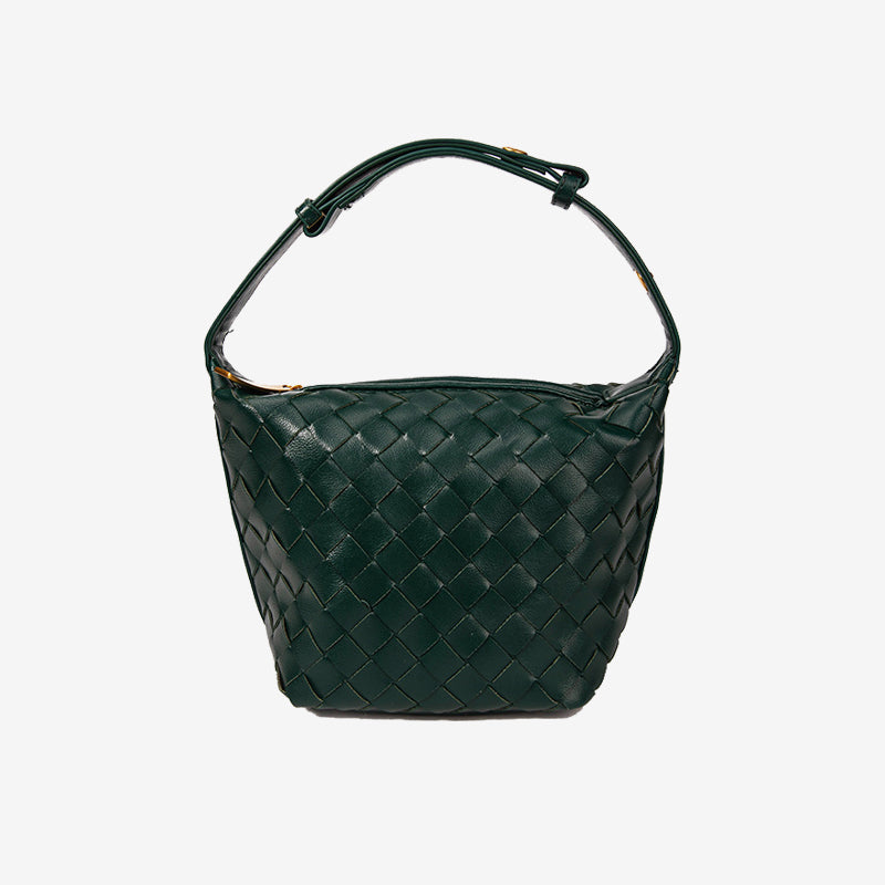 Woven Leather Bucket Bag-Black