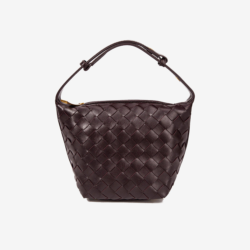 Woven Leather Bucket Bag-Black