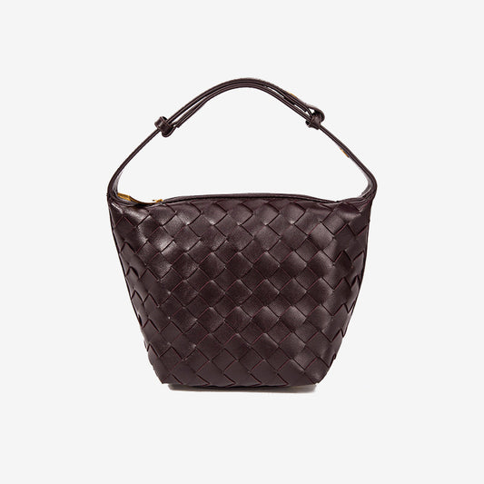 Woven Leather Bucket Bag-Dark Purple