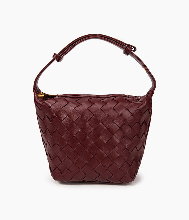 Woven Leather Bucket Bag-Black
