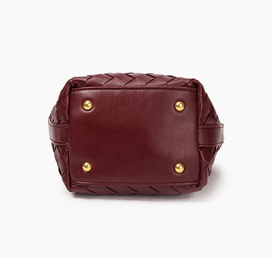 Woven Leather Bucket Bag-Dark Green