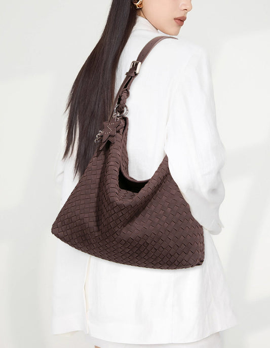 YOANME Woven Leather Everyday Carry Bag-Brown