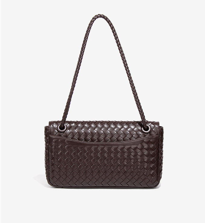 Woven Leather Flap Shoulder Bag-Beige