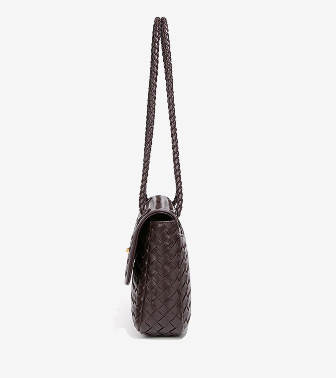 Woven Leather Flap Shoulder Bag-Beige