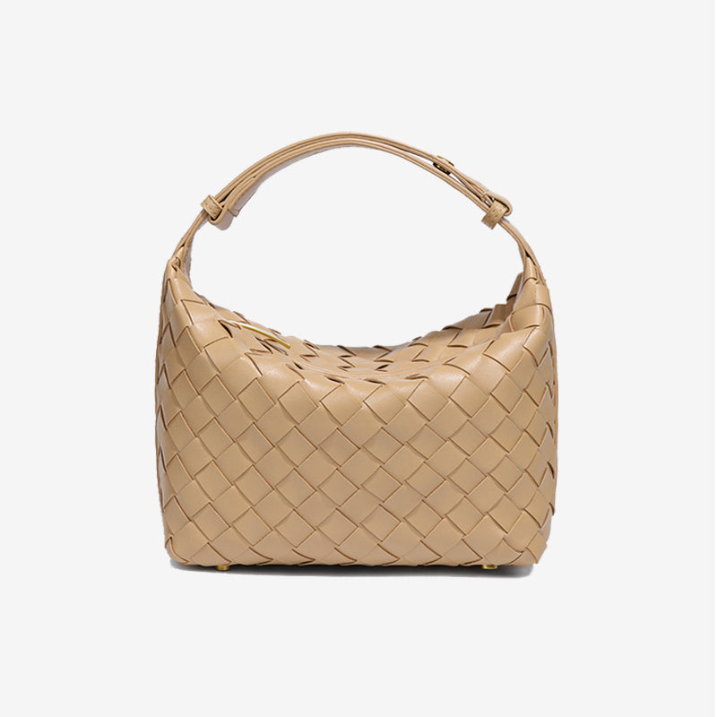 Woven Leather Hobo Handbag-Black