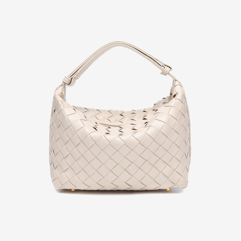 Woven Leather Hobo Handbag-Black