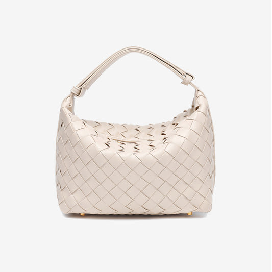 Woven Leather Hobo Handbag-Beige