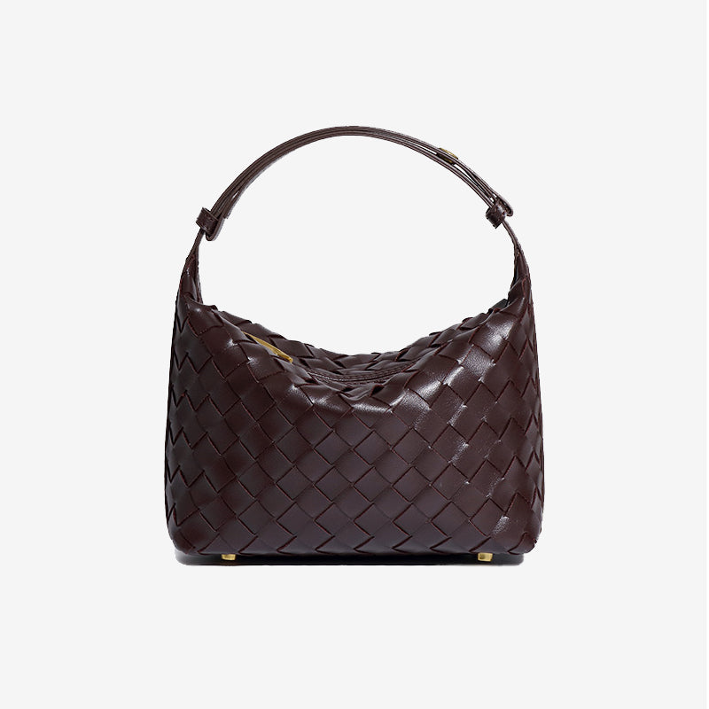 Woven Leather Hobo Handbag-Black