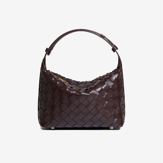 Woven Leather Hobo Handbag-Chocolate